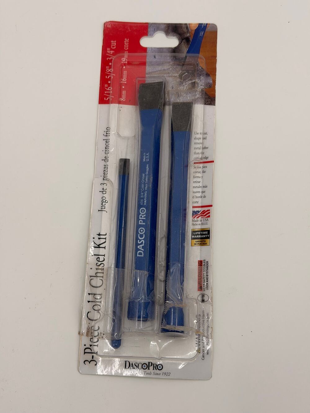 Dasco Pro 3-Piece Cold Chisel Kit 5/16” 5/8” 3/4” Model 44 Made in USA New